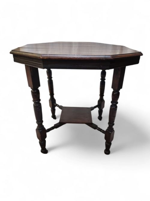 ANTIQUE OCTAGONAL OCCASIONAL TABLE OAK WOOD LATE VICTORIAN - ADDITIONAL PHOTO 3