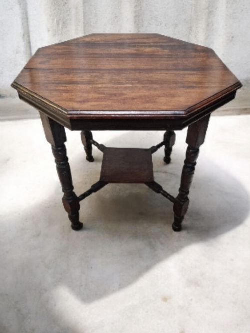 ANTIQUE OCTAGONAL OCCASIONAL TABLE OAK WOOD LATE VICTORIAN - ADDITIONAL PHOTO 9