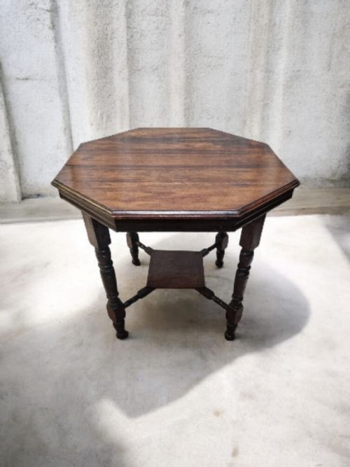 ANTIQUE OCTAGONAL OCCASIONAL TABLE OAK WOOD LATE VICTORIAN - ADDITIONAL PHOTO 11