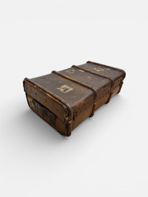 ANTIQUE TRAVEL TRUNK STORAGE CHEST C1920 - ADDITIONAL PHOTO 3