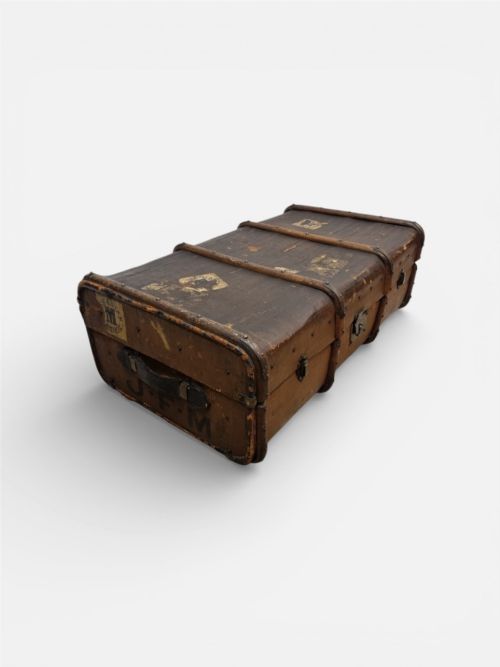 ANTIQUE TRAVEL TRUNK STORAGE CHEST C1920 - ADDITIONAL PHOTO 5