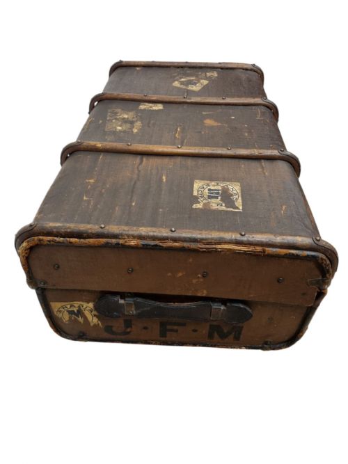 ANTIQUE TRAVEL TRUNK STORAGE CHEST C1920 - ADDITIONAL PHOTO 8