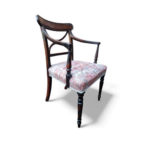 ANTIQUE MAHOGANY CARVER CHAIR UPHOLSTERED SEAT C1910 - ADDITIONAL PHOTO 3