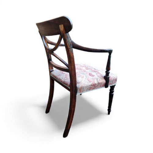 ANTIQUE MAHOGANY CARVER CHAIR UPHOLSTERED SEAT C1910 - ADDITIONAL PHOTO 6