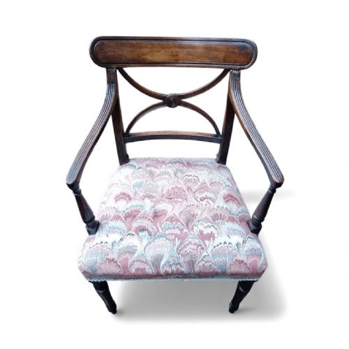 ANTIQUE MAHOGANY CARVER CHAIR UPHOLSTERED SEAT C1910 - ADDITIONAL PHOTO 7