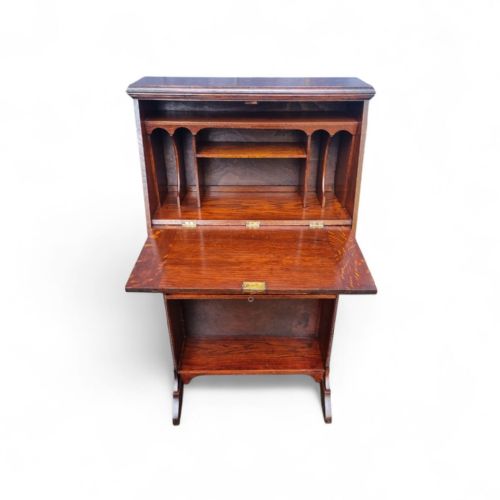 ANTIQUE EDWARDIAN OAK BUREAU C1910 ORIGINAL KEY GOLDEN OAK GRAIN - ADDITIONAL PHOTO 1