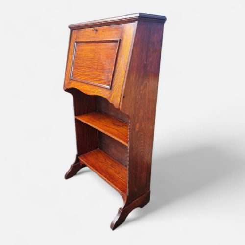 ANTIQUE EDWARDIAN OAK BUREAU C1910 ORIGINAL KEY GOLDEN OAK GRAIN - ADDITIONAL PHOTO 3