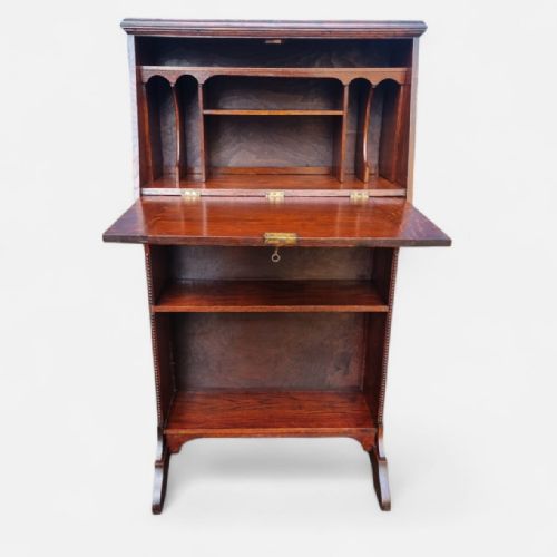 ANTIQUE EDWARDIAN OAK BUREAU C1910 ORIGINAL KEY GOLDEN OAK GRAIN - ADDITIONAL PHOTO 4