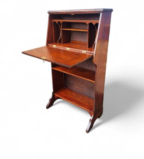 ANTIQUE EDWARDIAN OAK BUREAU C1910 ORIGINAL KEY GOLDEN OAK GRAIN - ADDITIONAL PHOTO 5