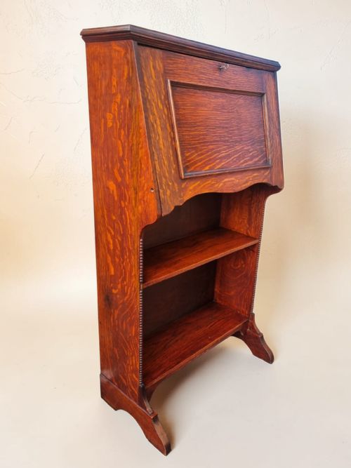 ANTIQUE EDWARDIAN OAK BUREAU C1910 ORIGINAL KEY GOLDEN OAK GRAIN - ADDITIONAL PHOTO 6