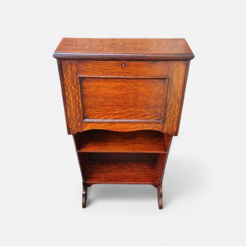 ANTIQUE EDWARDIAN OAK BUREAU C1910 ORIGINAL KEY GOLDEN OAK GRAIN - ADDITIONAL PHOTO 7