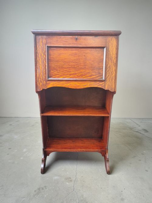 ANTIQUE EDWARDIAN OAK BUREAU C1910 ORIGINAL KEY GOLDEN OAK GRAIN - ADDITIONAL PHOTO 8