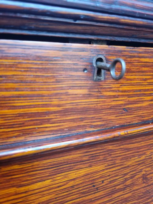 ANTIQUE EDWARDIAN OAK BUREAU C1910 ORIGINAL KEY GOLDEN OAK GRAIN - ADDITIONAL PHOTO 10