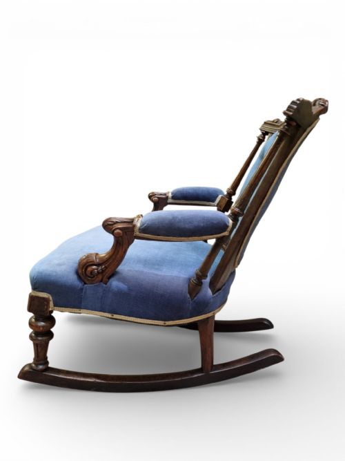 ANTIQUE VICTORIAN STYLE UPHOLSTERED ROCKING CHAIR C1880 - ADDITIONAL PHOTO 1