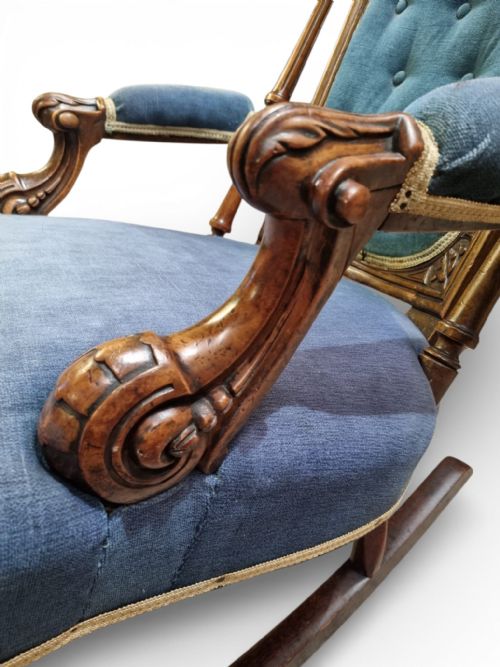 ANTIQUE VICTORIAN STYLE UPHOLSTERED ROCKING CHAIR C1880 - ADDITIONAL PHOTO 3