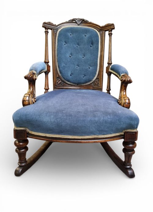 ANTIQUE VICTORIAN STYLE UPHOLSTERED ROCKING CHAIR C1880 - ADDITIONAL PHOTO 4
