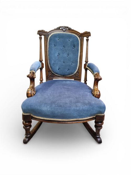 ANTIQUE VICTORIAN STYLE UPHOLSTERED ROCKING CHAIR C1880 - ADDITIONAL PHOTO 6