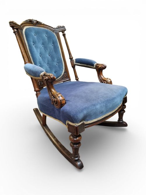 ANTIQUE VICTORIAN STYLE UPHOLSTERED ROCKING CHAIR C1880 - ADDITIONAL PHOTO 8