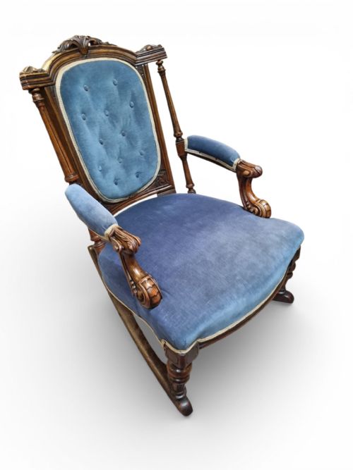 ANTIQUE VICTORIAN STYLE UPHOLSTERED ROCKING CHAIR C1880 - ADDITIONAL PHOTO 11