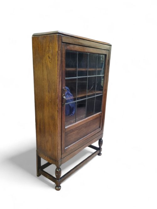 ANTIQUE OAK GLAZED BOOKCASE C1920 - ADDITIONAL PHOTO 2