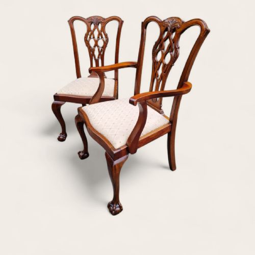 ANTIQUE EDWARDIAN CHIPPENDALE MAHOGANY DINING CHAIRS SET OF 6 CARVED BACK C1910 - ADDITIONAL PHOTO 1