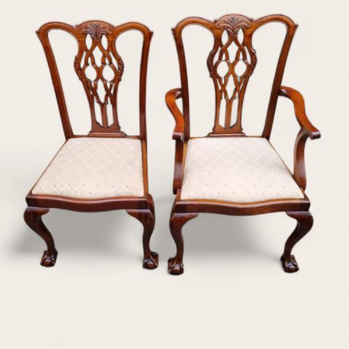 ANTIQUE EDWARDIAN CHIPPENDALE MAHOGANY DINING CHAIRS SET OF 6 CARVED BACK C1910 - ADDITIONAL PHOTO 7