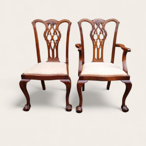 ANTIQUE EDWARDIAN CHIPPENDALE MAHOGANY DINING CHAIRS SET OF 6 CARVED BACK C1910 - ADDITIONAL PHOTO 8