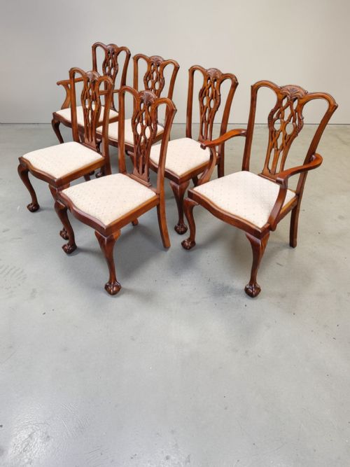 ANTIQUE EDWARDIAN CHIPPENDALE MAHOGANY DINING CHAIRS SET OF 6 CARVED BACK C1910 - ADDITIONAL PHOTO 11