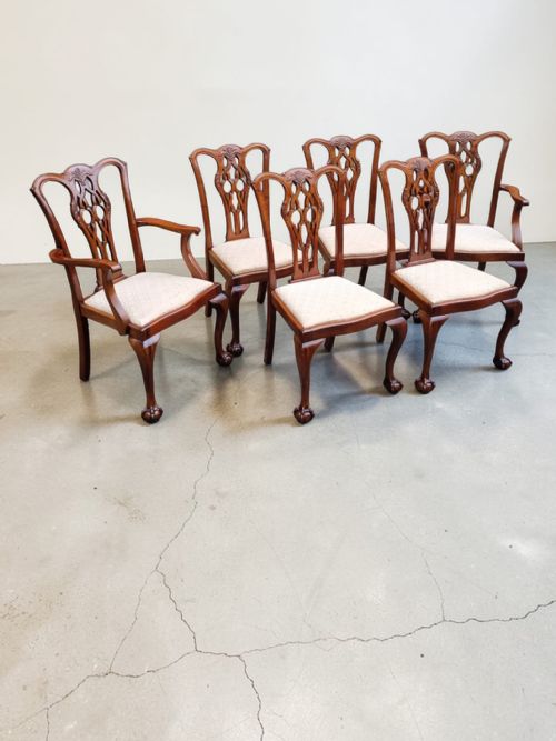 ANTIQUE EDWARDIAN CHIPPENDALE MAHOGANY DINING CHAIRS SET OF 6 CARVED BACK C1910 - ADDITIONAL PHOTO 12