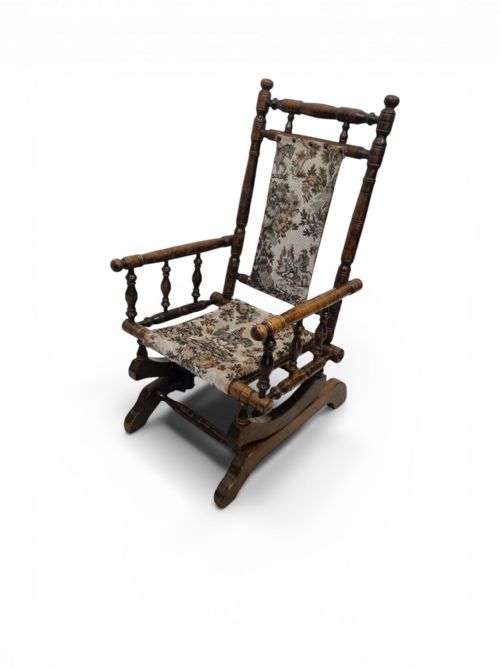 ANTIQUE CHILDREN ROCKING CHAIR SOLID WOOD TAPESTRY UPHOLSTERY C1920 - ADDITIONAL PHOTO 1