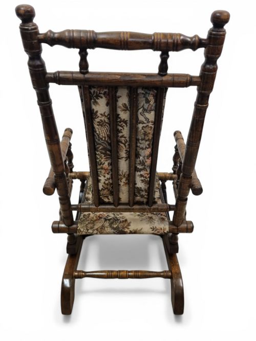 ANTIQUE CHILDREN ROCKING CHAIR SOLID WOOD TAPESTRY UPHOLSTERY C1920 - ADDITIONAL PHOTO 2