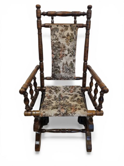 ANTIQUE CHILDREN ROCKING CHAIR SOLID WOOD TAPESTRY UPHOLSTERY C1920 - ADDITIONAL PHOTO 3