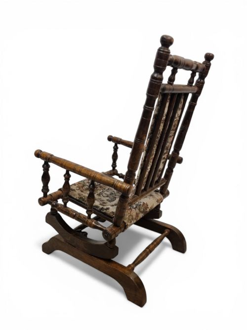 ANTIQUE CHILDREN ROCKING CHAIR SOLID WOOD TAPESTRY UPHOLSTERY C1920 - ADDITIONAL PHOTO 4