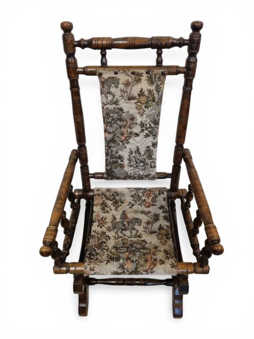ANTIQUE CHILDREN ROCKING CHAIR SOLID WOOD TAPESTRY UPHOLSTERY C1920 - ADDITIONAL PHOTO 6