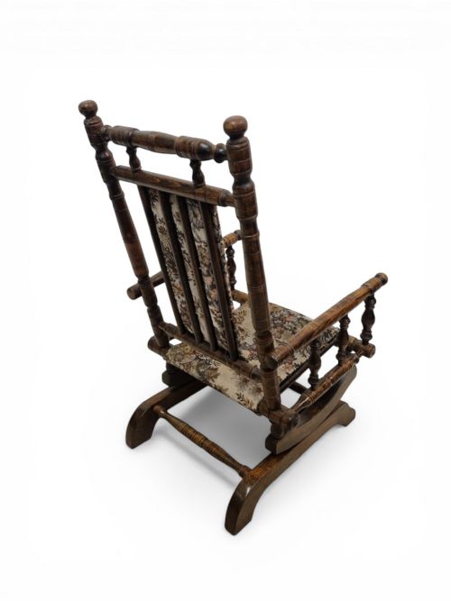 ANTIQUE CHILDREN ROCKING CHAIR SOLID WOOD TAPESTRY UPHOLSTERY C1920 - ADDITIONAL PHOTO 7