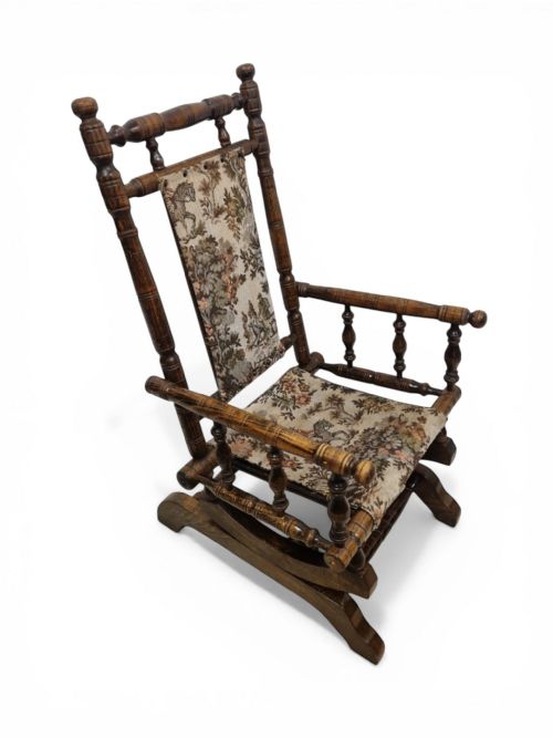 ANTIQUE CHILDREN ROCKING CHAIR SOLID WOOD TAPESTRY UPHOLSTERY C1920 - ADDITIONAL PHOTO 8
