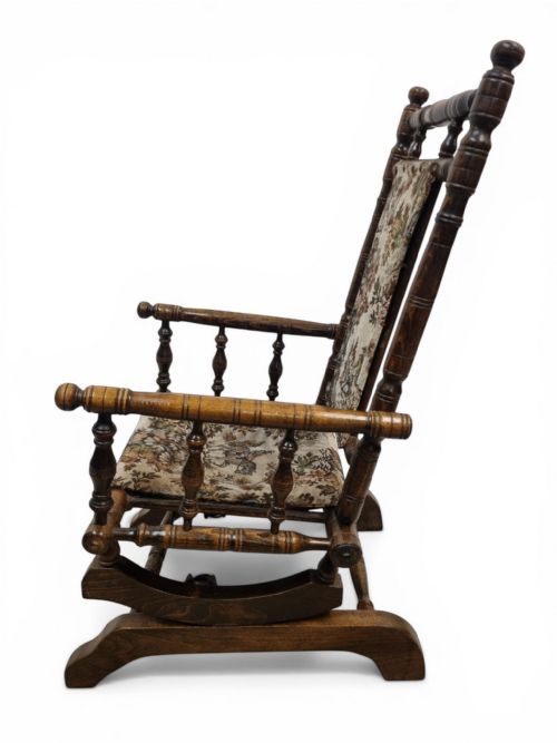 ANTIQUE CHILDREN ROCKING CHAIR SOLID WOOD TAPESTRY UPHOLSTERY C1920 - ADDITIONAL PHOTO 10