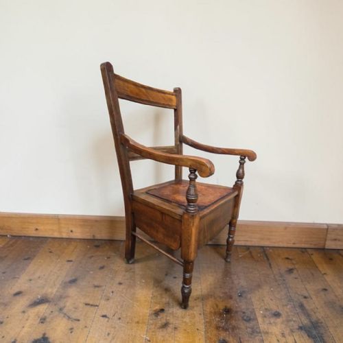 antique victorian oak commode chair original ceramic pot c1880 - CATEGORY: ANTIQUE CHAIRS - DATED VICTORIAN