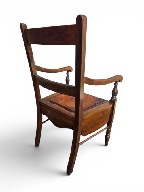 ANTIQUE VICTORIAN OAK COMMODE CHAIR ORIGINAL CERAMIC POT C1880 - ADDITIONAL PHOTO 1
