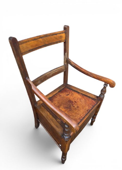 ANTIQUE VICTORIAN OAK COMMODE CHAIR ORIGINAL CERAMIC POT C1880 - ADDITIONAL PHOTO 2