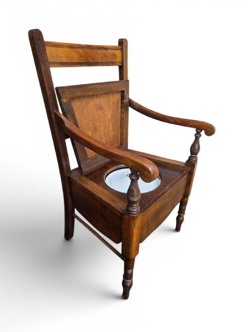 ANTIQUE VICTORIAN OAK COMMODE CHAIR ORIGINAL CERAMIC POT C1880 - ADDITIONAL PHOTO 3