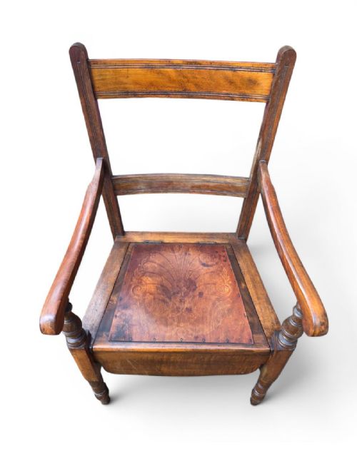 ANTIQUE VICTORIAN OAK COMMODE CHAIR ORIGINAL CERAMIC POT C1880 - ADDITIONAL PHOTO 4