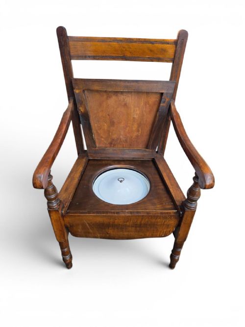ANTIQUE VICTORIAN OAK COMMODE CHAIR ORIGINAL CERAMIC POT C1880 - ADDITIONAL PHOTO 6