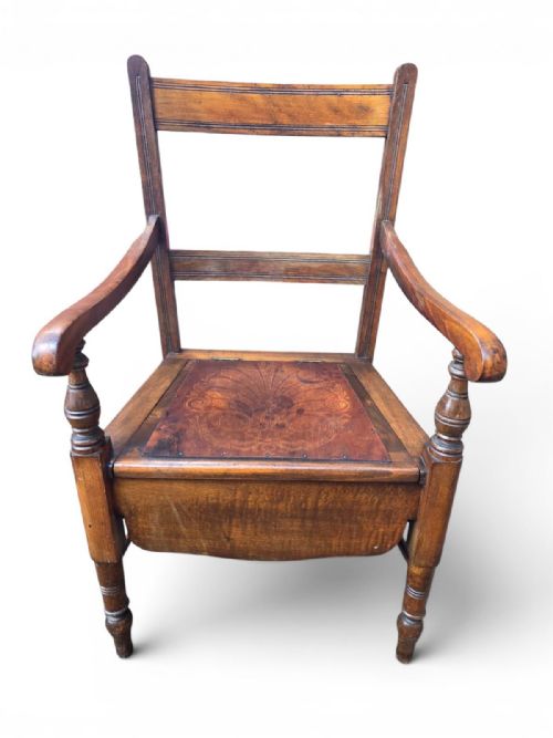 ANTIQUE VICTORIAN OAK COMMODE CHAIR ORIGINAL CERAMIC POT C1880 - ADDITIONAL PHOTO 8
