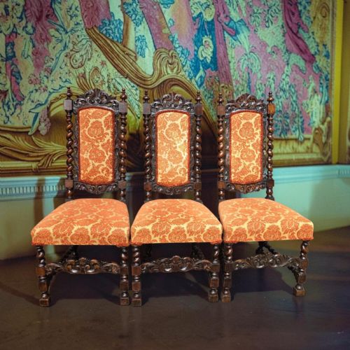 ANTIQUE VICTORIAN BARLEY TWIST DINING CHAIRS SET OF 3 C1850