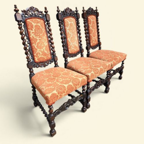 ANTIQUE VICTORIAN BARLEY TWIST DINING CHAIRS SET OF 3 C1850 - ADDITIONAL PHOTO 7