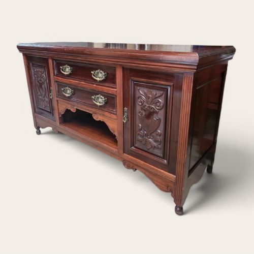 ANTIQUE SOLID MAHOGANY SIDEBOARD M D MILLER SONS NOTTINGHAM C1920 - ADDITIONAL PHOTO 2