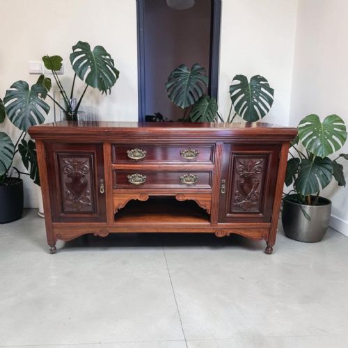 ANTIQUE SOLID MAHOGANY SIDEBOARD M D MILLER SONS NOTTINGHAM C1920 - ADDITIONAL PHOTO 5