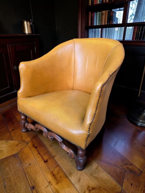 ANTIQUE EDWARDIAN LEATHER TUB ARMCHAIR C1910