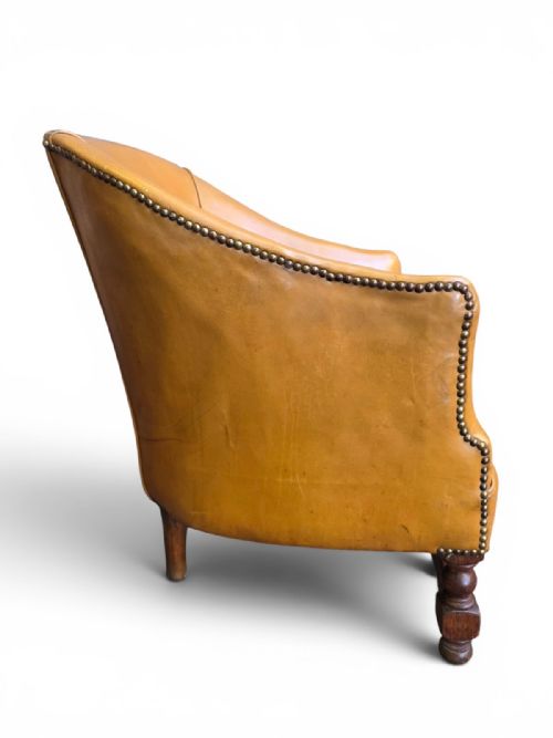 ANTIQUE EDWARDIAN LEATHER TUB ARMCHAIR C1910 - ADDITIONAL PHOTO 1